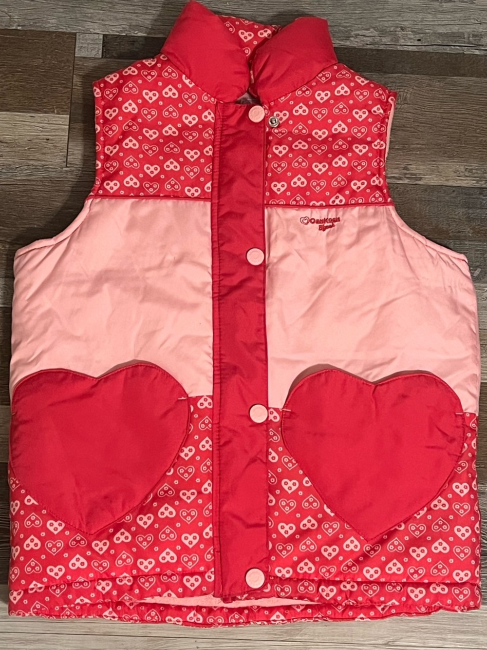 OshKosh B'gosh Pink and Red Heart-Accent Vest size 10 girls puffer vest